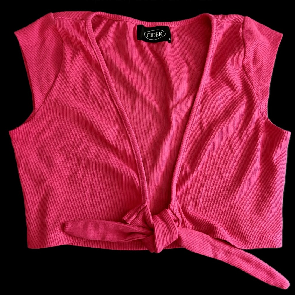 CIDER Sleeveless Hot Pink Front-Tie Crop Top